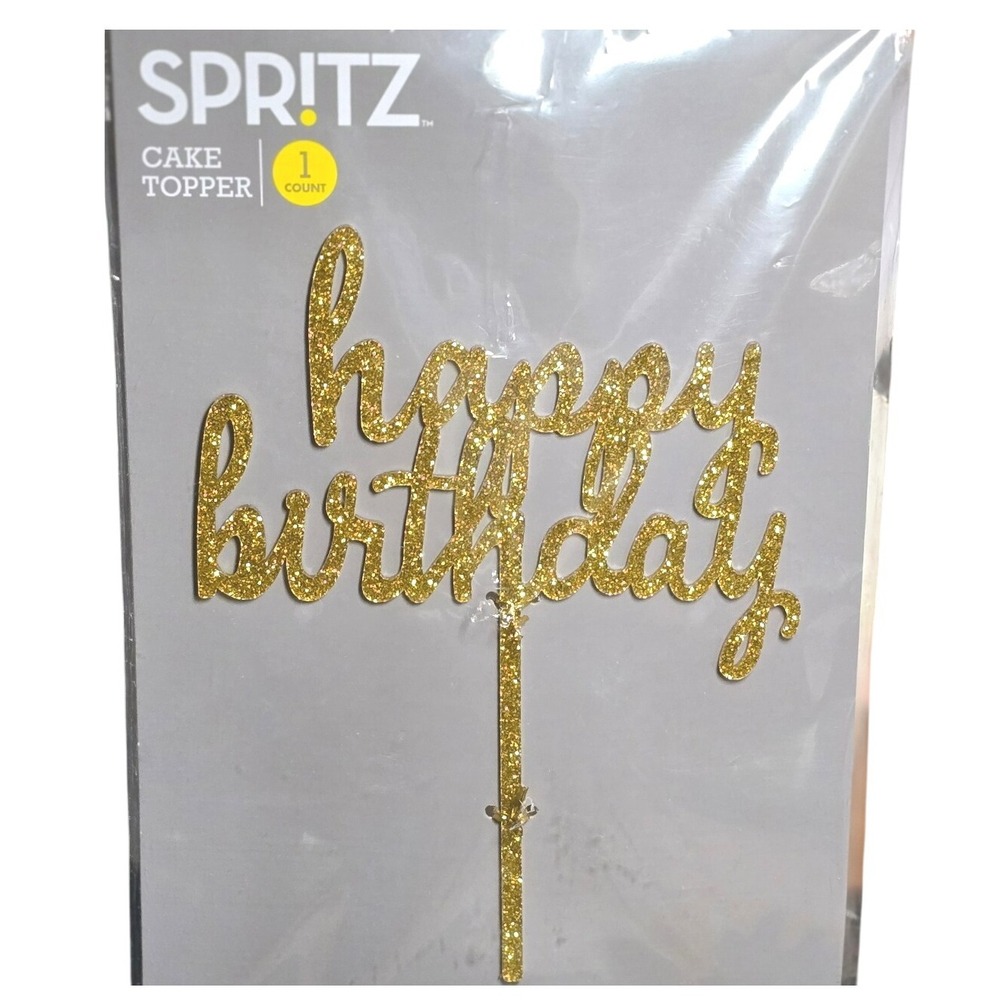 Spritz Gold Glitter Happy Birthday Cake Topper New
